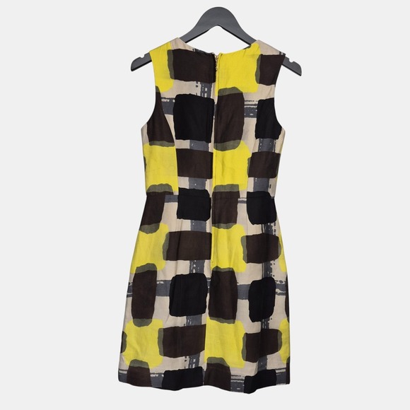 Kate Spade Womens Size 4 Della Sheath in Yellow Black Geo Square Cotton Silk - Picture 4 of 11